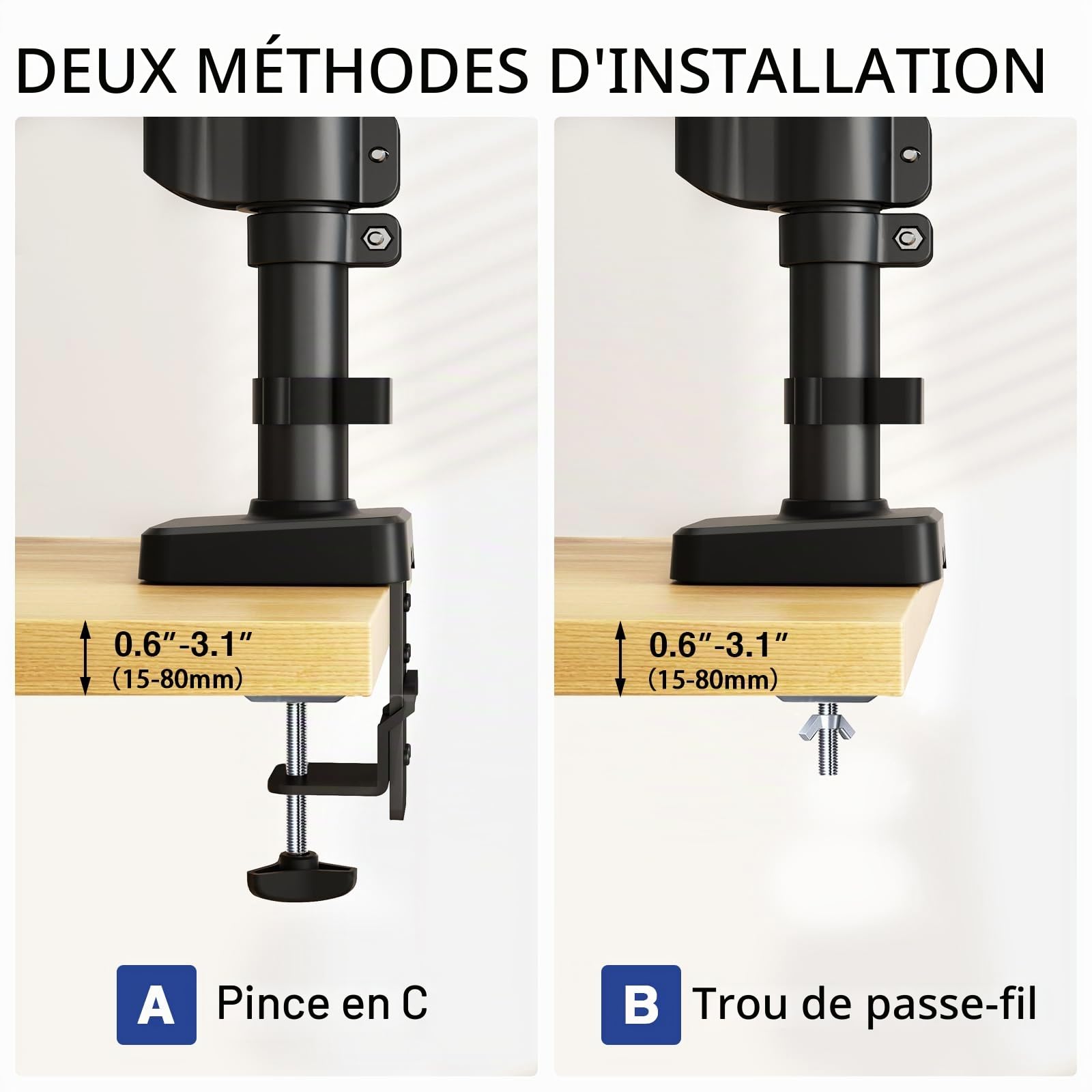 TVON Support Écran PC pour Écrans 17-32 Pouces jusqu'à 9 kg | Bras Écran PC élevé, tout réglable, gain place, montage simple, 2 socles, VESA 75/100mm