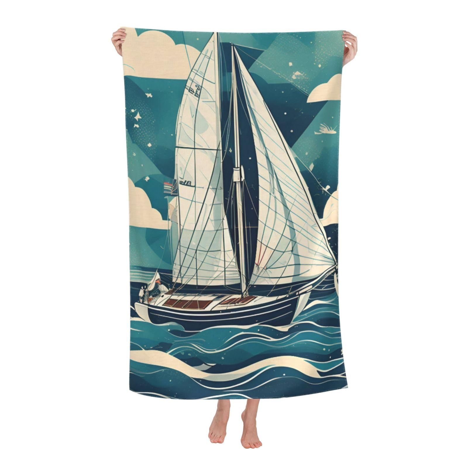 NImongt Ocean Sailboat Print Oversized Adult Beach Towel For Travel Weekend Getaways Festivals Camping Trips