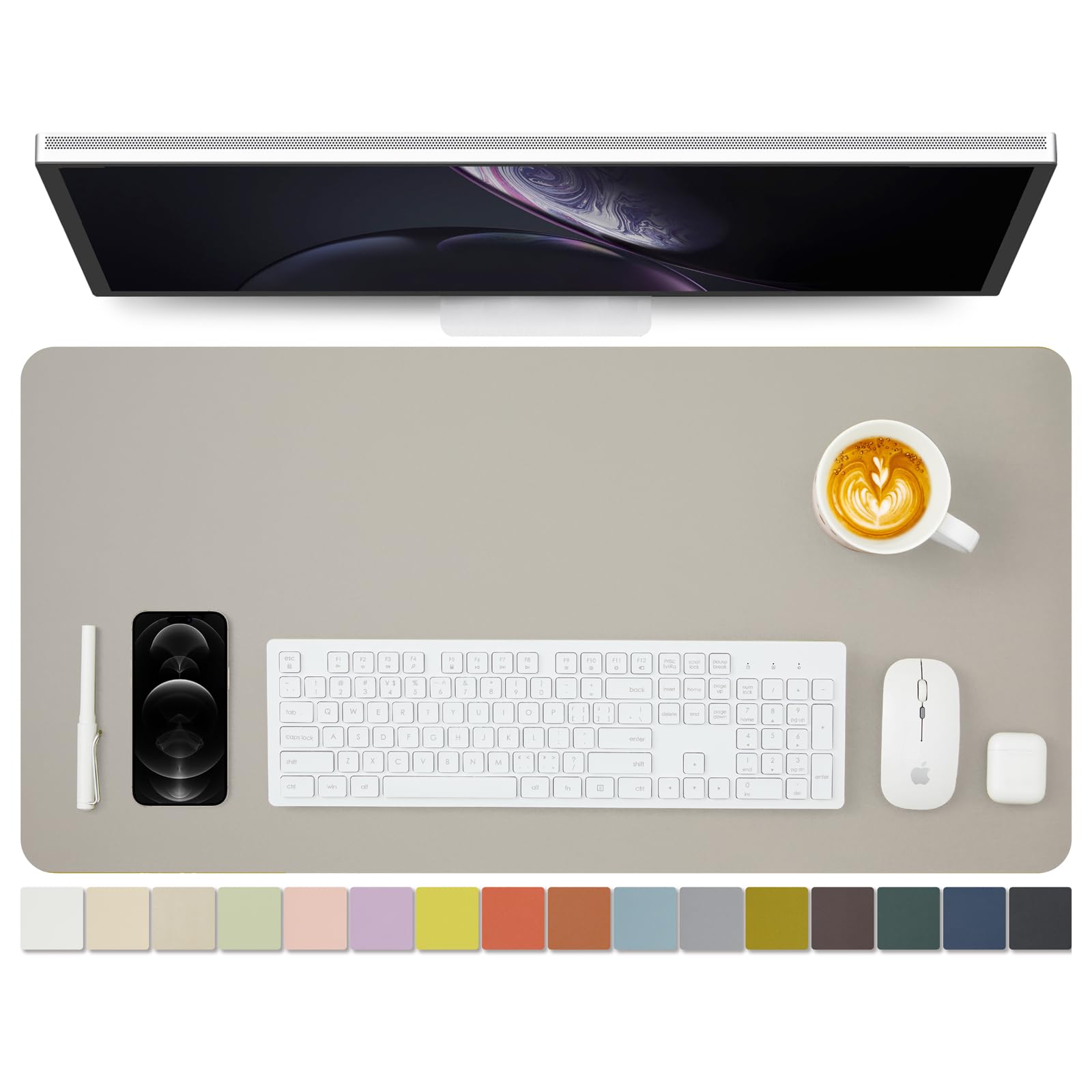 HOMIEAZICOZI Leather Desk Mat - Non-Slip PU Pad for Office and Home Organization Accessories Ideal Large Mouse Mats on Top of Desks (Light Gray,31.5''x 15.7'') (DPD-LGr-M)