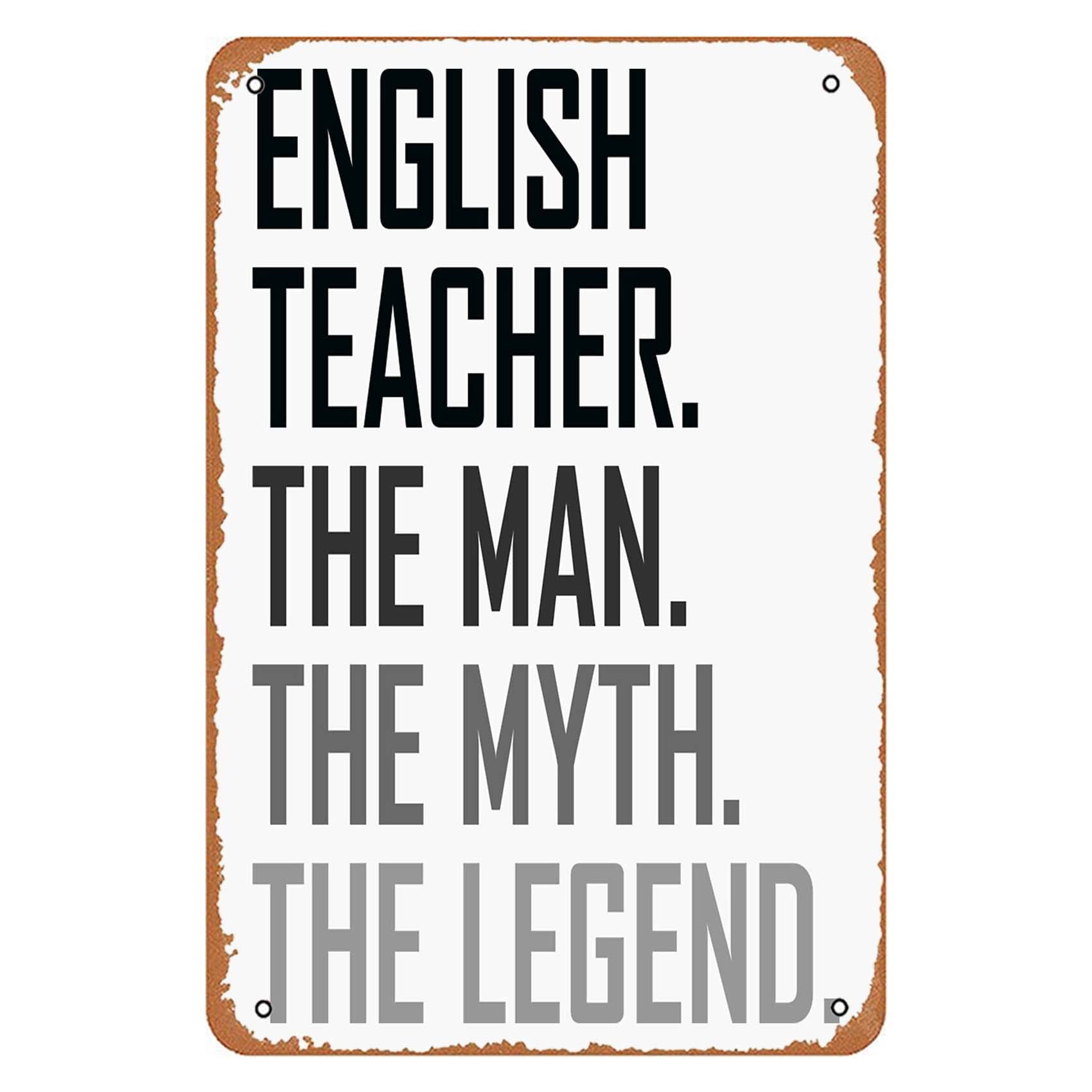 peiyeety English Teacher The Man Profession Sign Wall Decor Art Poster Vintage Metal Tin Sign for Funny Bathroom Room Office Man Cave Garage Pub Restaurant Sign Wall Decoration Gift 8x12 in