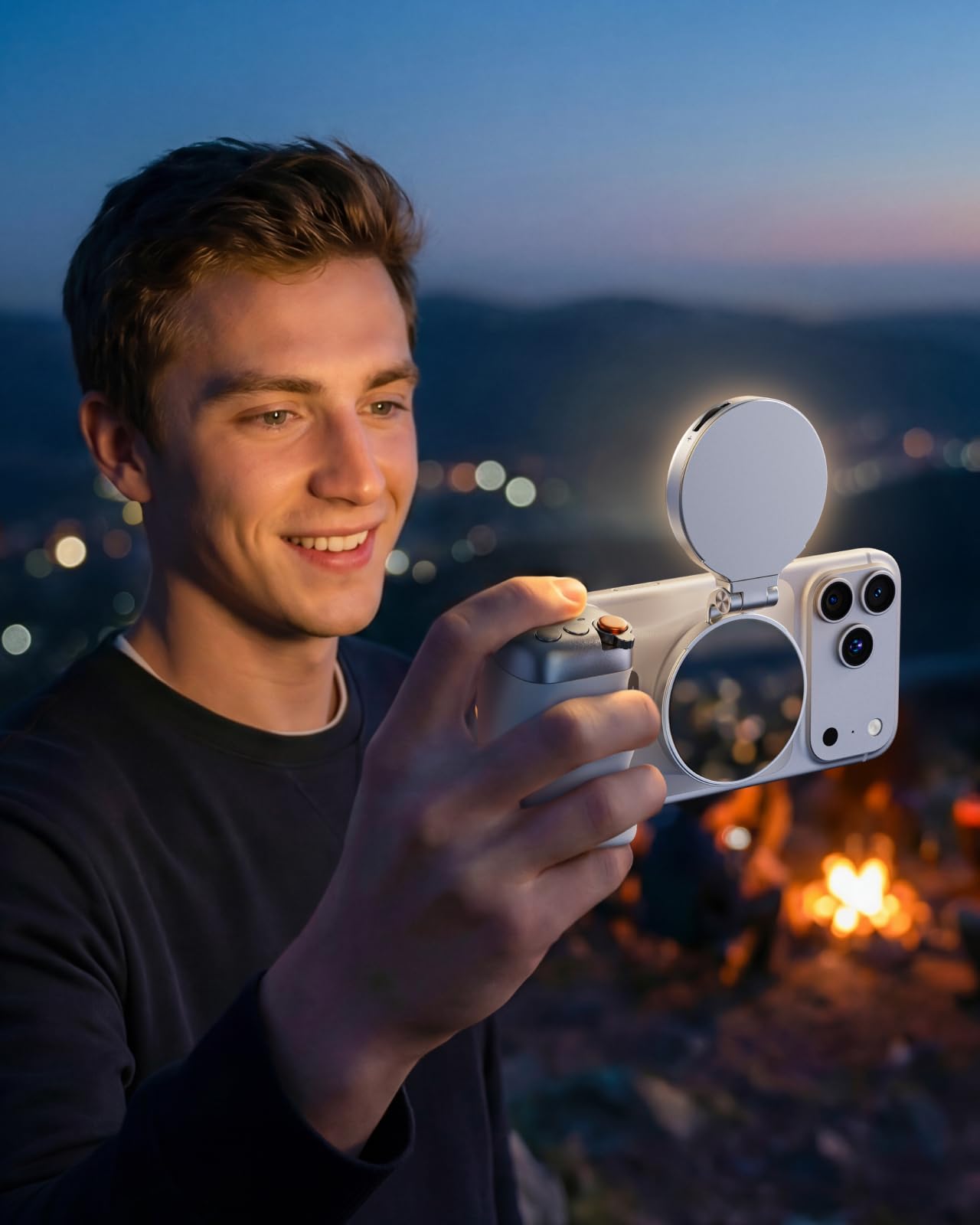 TELESIN Luce Selfie RGB Magnetica 4 in 1 per iPhone & Android, Luce Video LED 360° Ricaricabile con Specchio e CCT 2500K–7000K, Compatibile MagSafe, per TikTok, Vlog, Trucco, Fotografia, Streaming