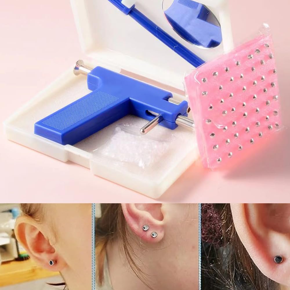 Kit de perforación de orejas con pistola y 98 pendientes de acero inoxidable