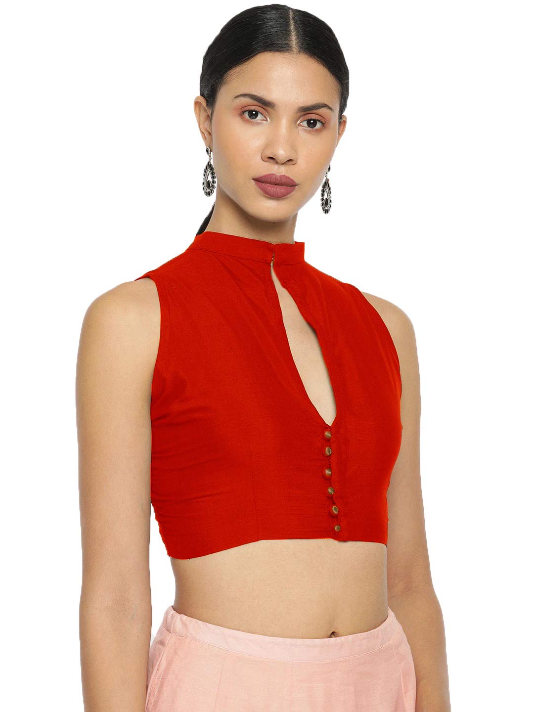 Women's Silk Front Open Collar Neck Dupion Silk Readymade Plain Blouse-image-1