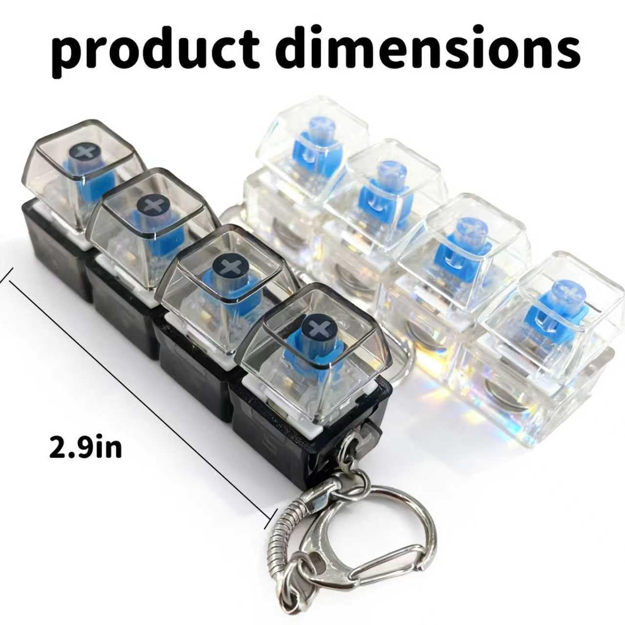 2 Pack Keyboard Fidget Keychain with LED Lights,Keyboard Fidget Toy,Keyboard Button Finger Clicker for Anxiety Relief(Transparent)