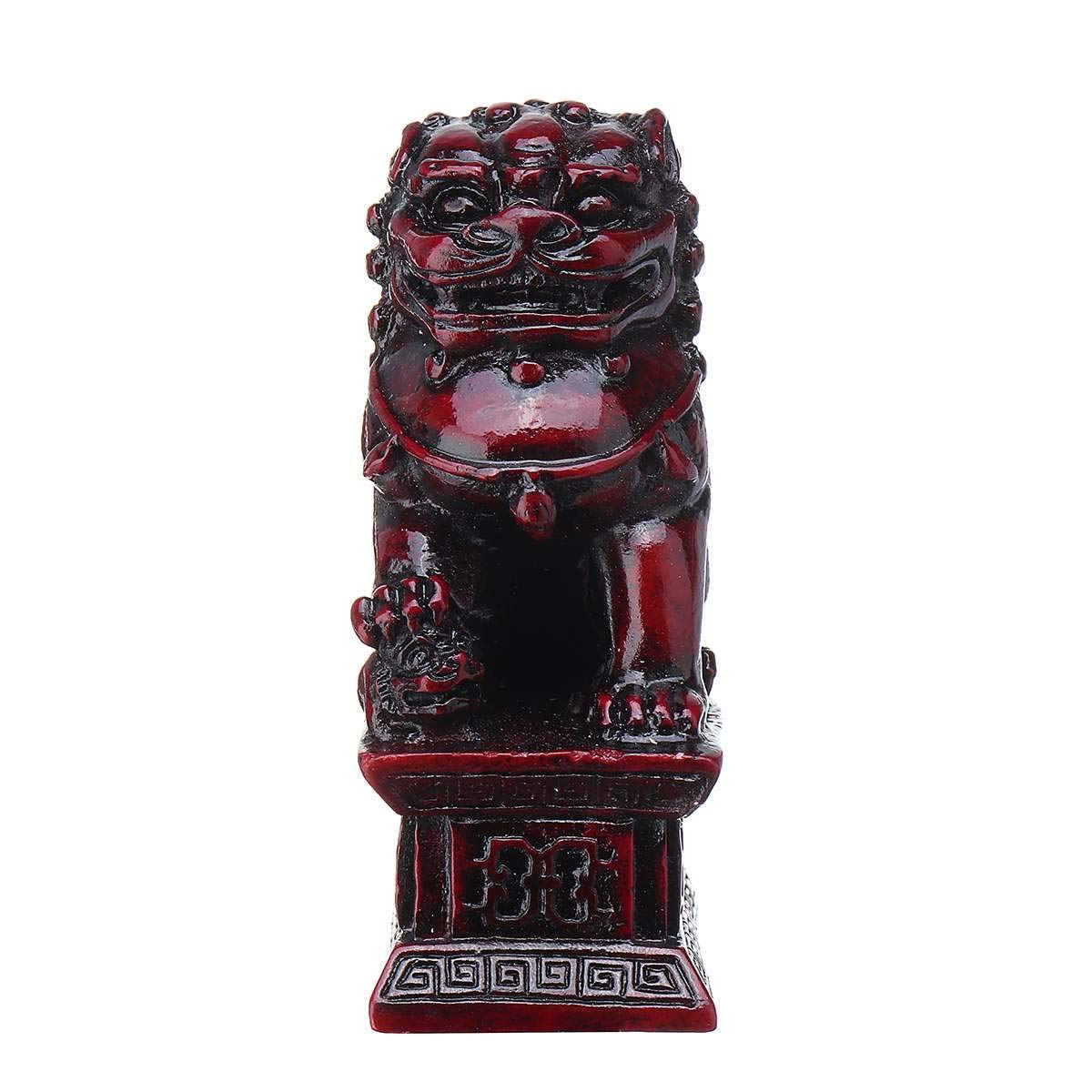 LILOVE Czerwona chińska rzeźba lwy Fengshui żywica Fu Foo pies strażnik drzwi lwy statuetka bestia statuetka do dekoracji rzeźby domu (2 sztuki)
