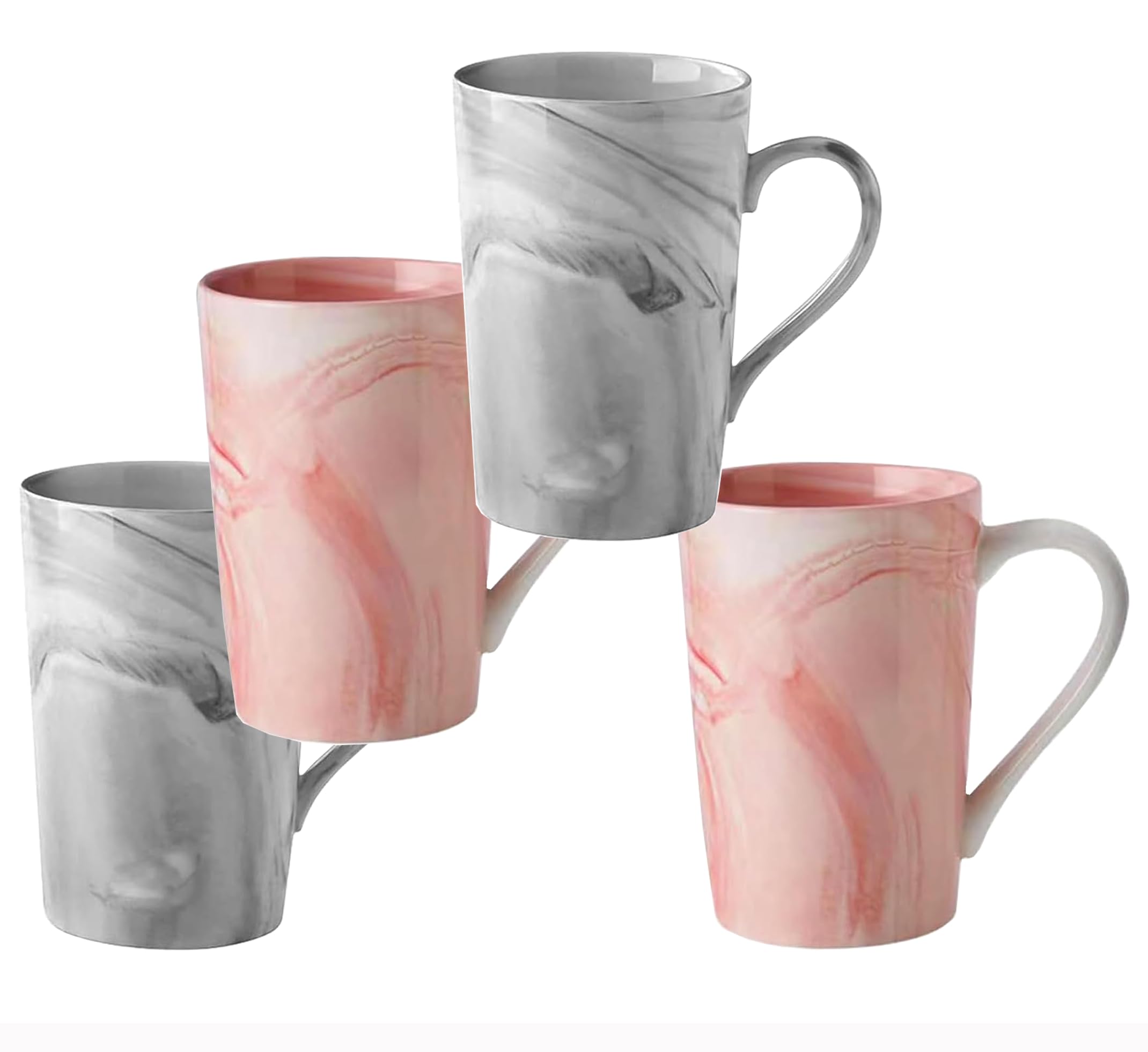 Hylruu 350ml Unique Coffee Mugs, Marble Ceramic Cup for Home and Office Microwave Dishwasher Safe, Set of 4, 2Gray & 2 Pink