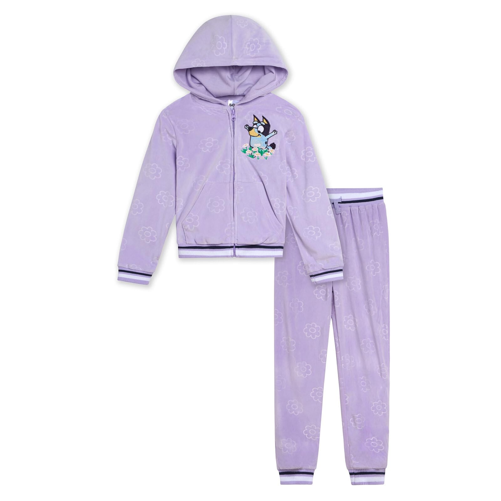 Bluey Girls Velour Zip Up Hoodie and Jogger Pants Outfit Set Toddler to Big Kid Sizes (2T - 10-12)