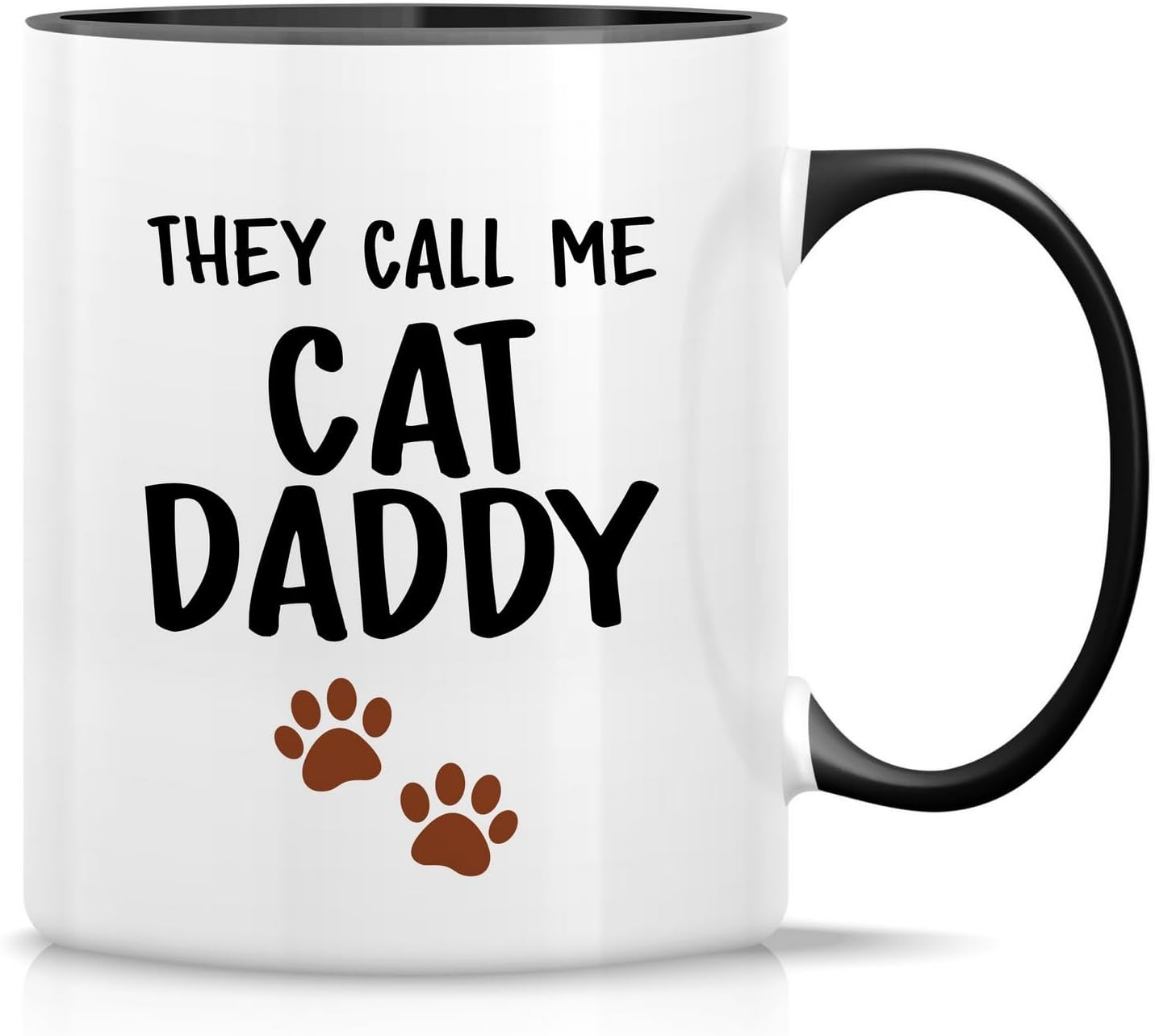 11oz Cat Lover Mug - They Call Me Cat Daddy Design (White/Black Handle), 11 Oz Ceramic Coffee Cup, Cat Lovers Birthday Gifts