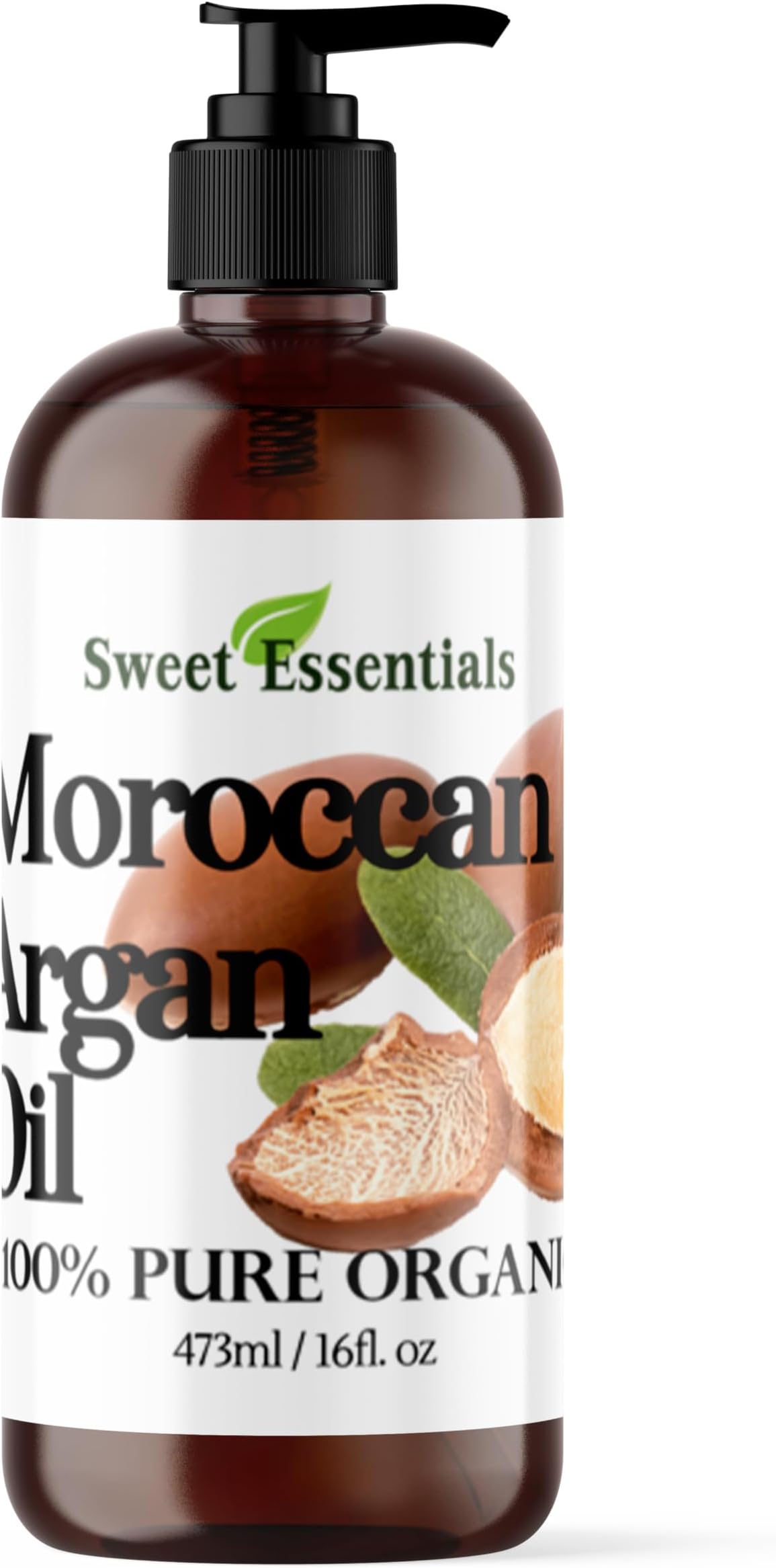 Premium Organic Moroccan Argan Oil | 16oz Glass Bottle w/Pump | Imported From Morocco | For Hair, Skin, Face & Nails | Best Anti-Aging, Anti-Wrinkle Beauty Secret | Repair & Prevent Damage to Hair