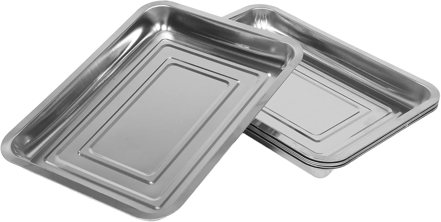 6pcs Stainless Steel Sprouting Trays for Plants with Water Catcher, 36×27×4.8cm Nursery Pot Germination Containers for Indoor Balcony and Greenhouse Use