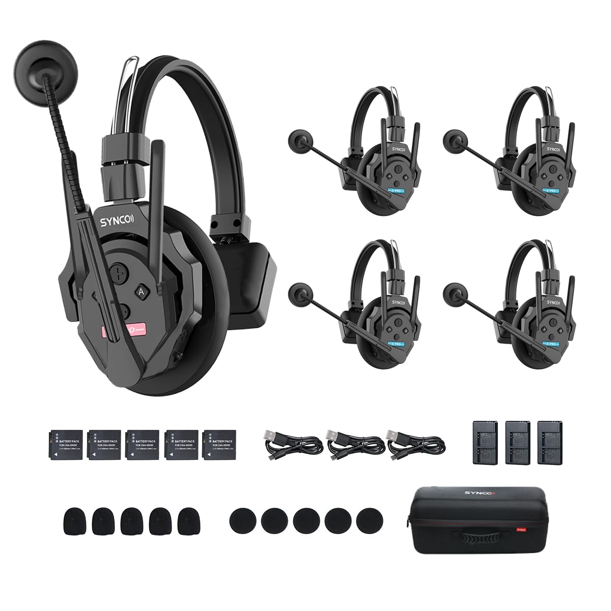 SYNCOXTalk XPro Wireless Intercom Headset with Antenna Enhanced Signal Reception 2.4GHz Full Duplex Random Master Device Design for Team Communication Headset (Xpro5 Five Users)