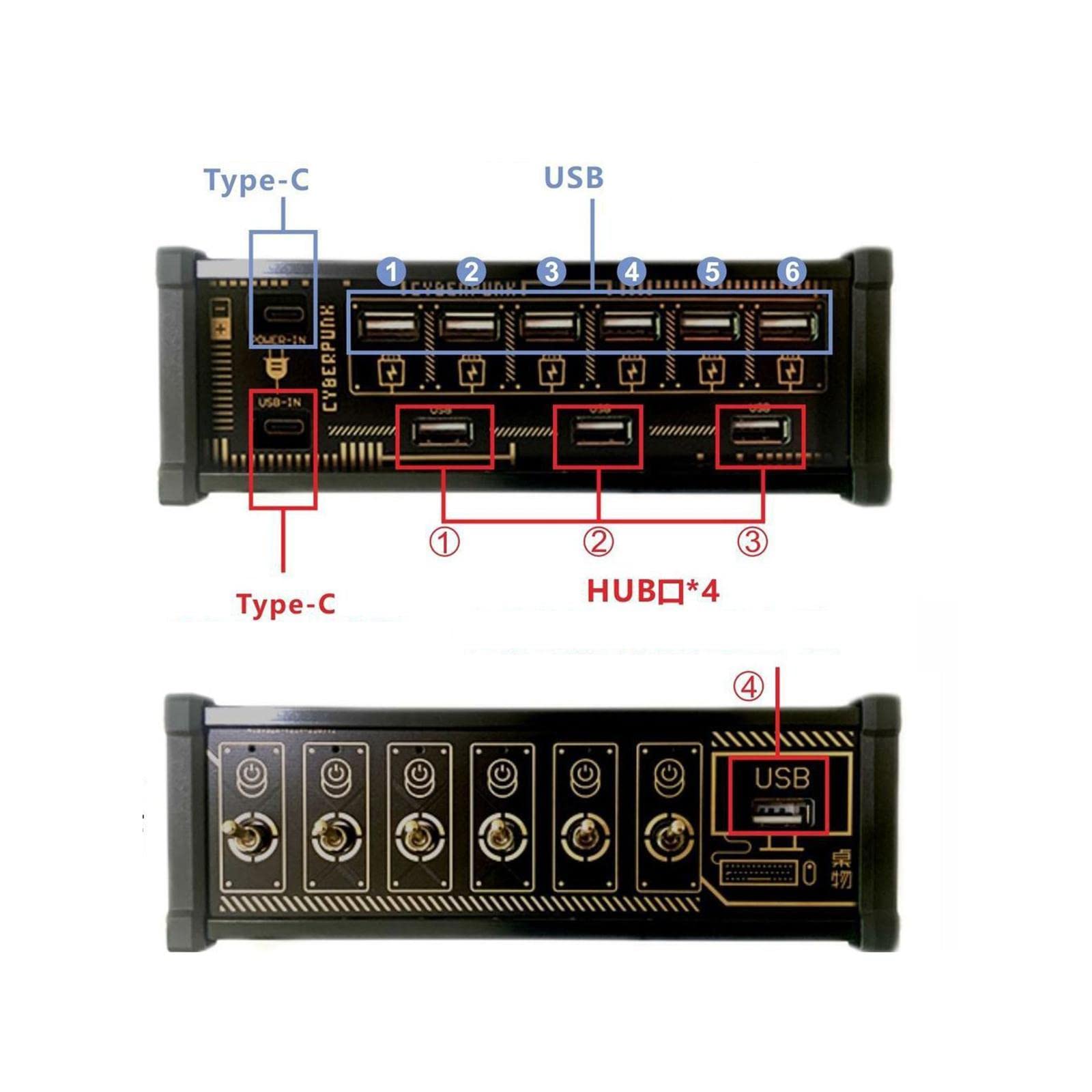 USB Hub Adaptador Multi Puerto con 6 Interruptores Independientes en Material PP Adecuado para Escritorios Oficinas Espacios de Trabajo, Actualizado