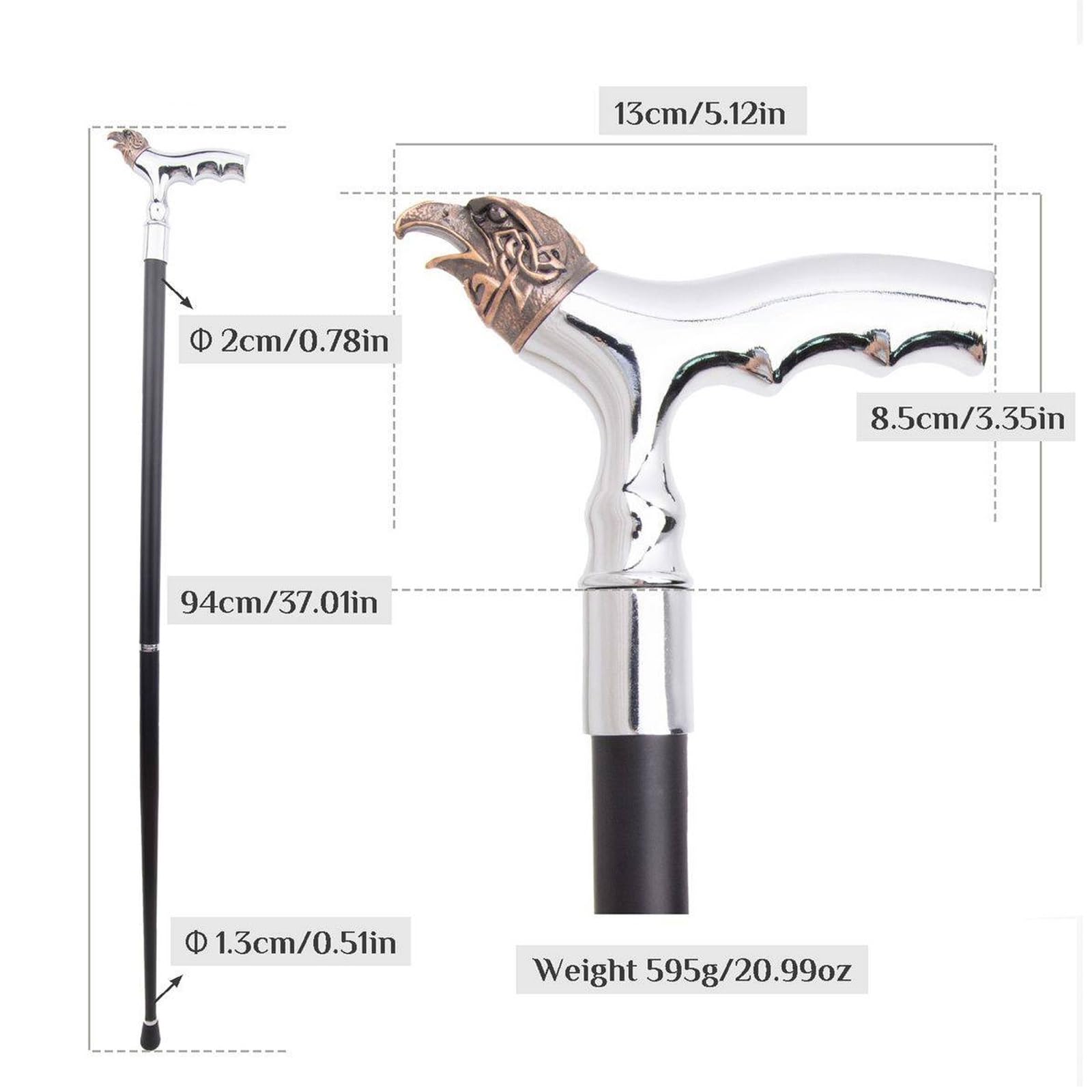 Bastón con Cabeza De Águila Blanca, Bastón Decorativo Elegante para Caballeros, para Cosplay con Empuñadura en Forma de Báculo 94 Cm