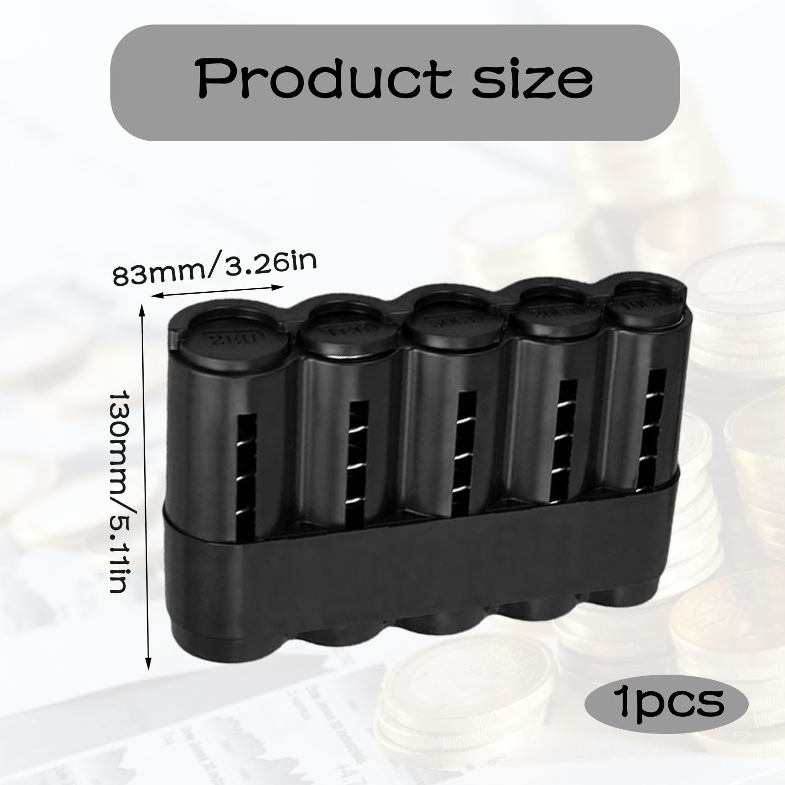 Caja para monedas dispensador de plástico negro 5 denominaciones 2EU 1EU 50CT 20CT 10CT