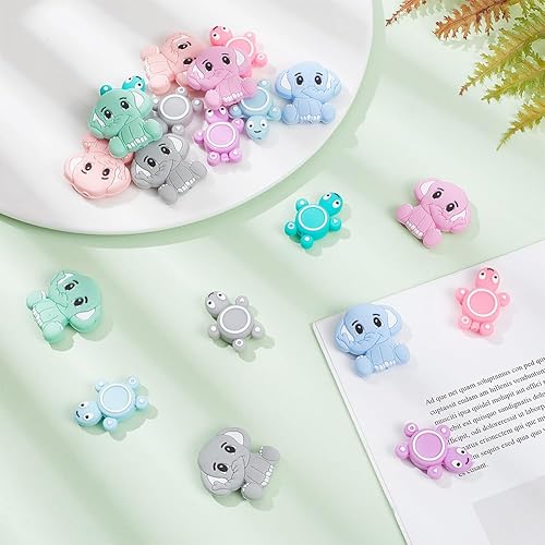 Miniatura 4 de arricraft 20 cuentas de silicona de elefante de tortuga, 2 estilos, cuentas de animales de colores, cuentas sueltas de silicona, cuentas