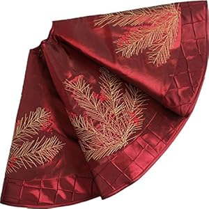 XSem Deluxe Embroidered Pine Branches Cherry with Pintuck BorderExtra LargeChristmas Tree Skirt 50