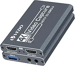 VEDO Placa de captura de vídeo 4K, dispositivo de captura de HDTV para USB 3.0 com sincronização de áudio e vídeo, compatível com consoles de jogos,para transmissão ao vivo,gravação e videoconferência