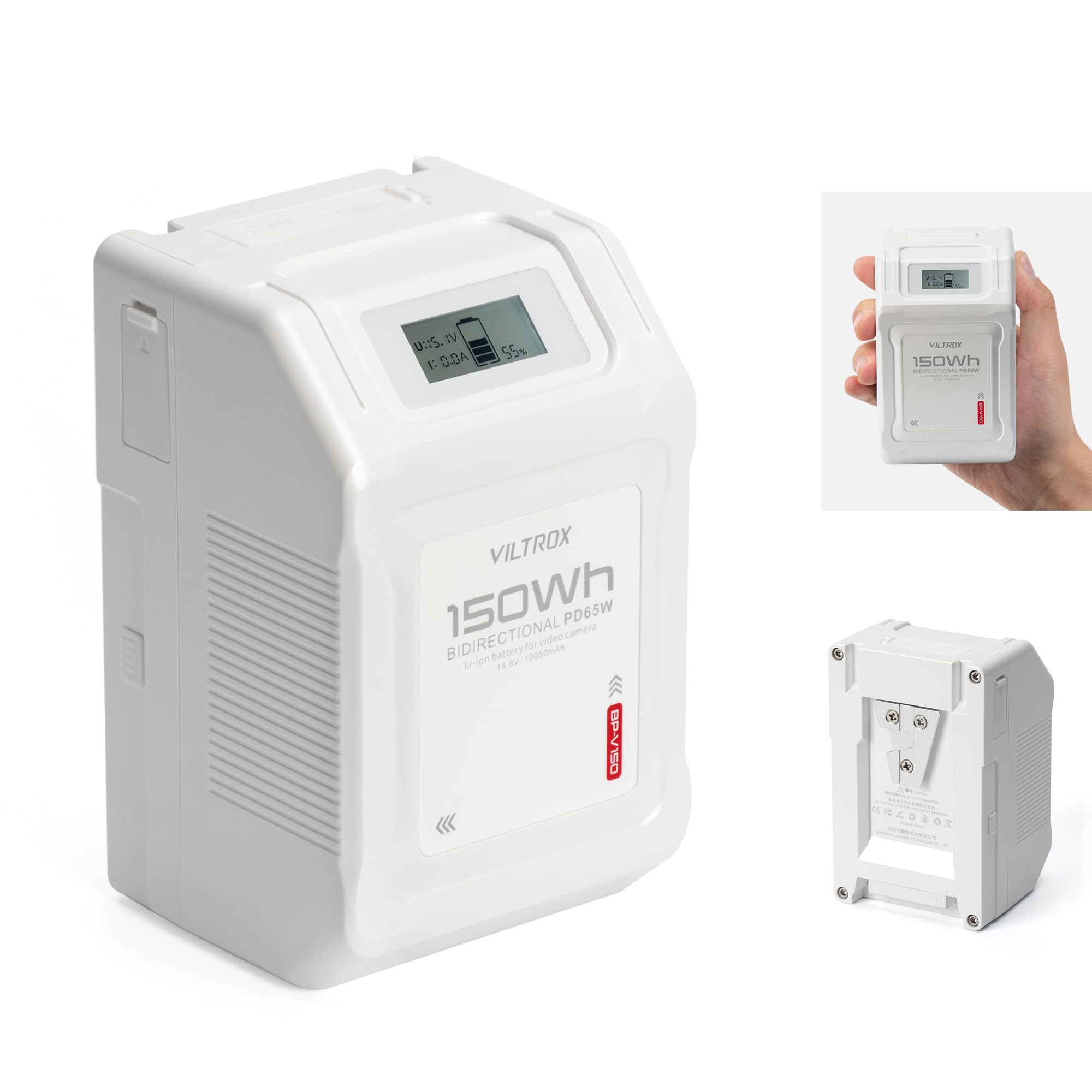 VILTROX V Mount Battery BP-V150 10050mAh 150Wh 14.8V Mini V Lock Battery Support 65W PD Fast Charger with Dual D-TAP,BP,USB-A,OLED Display for Video