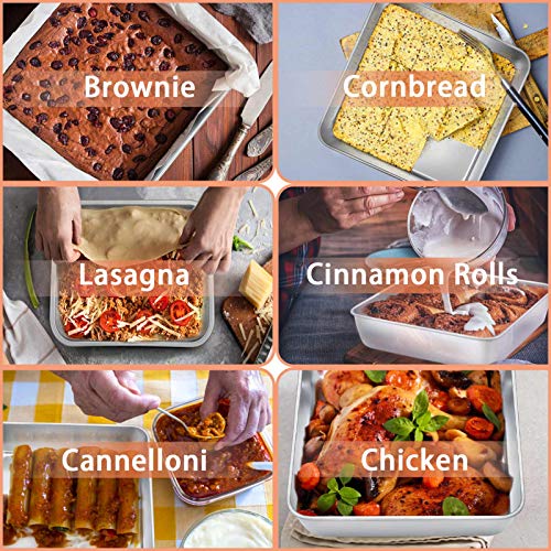 Teamfar Square Cake Pan With Lid(2 Pans & 2 Lids), 8 Inch Stainless Steel Square Baking Pan Cake Brownie Pan With Lid For Meal Prep Storage Transporting Food, Healthy & Durable, Dishwasher Safe #TOP5