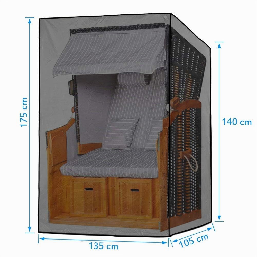 Strandkorb Schutzhülle Winterfest, 420D Strandkorbhülle Strandkorb Abdeckung Wasserdicht, Abdeckhaube für Strandkorb Reißfest UV Strandkorbhaube Abdeckung für Strandkorb Schwarz (135x105x175/140cm)
