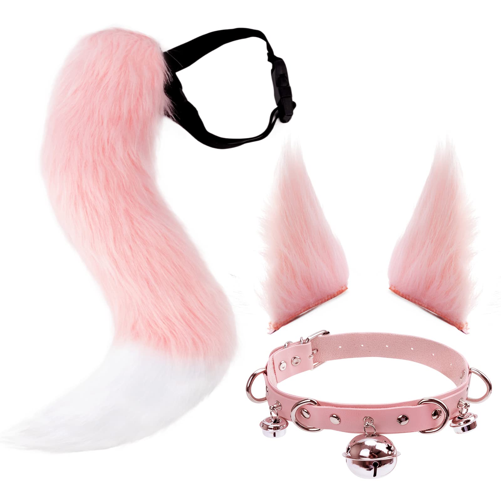 DRESHOW Fox Faux Fur Tail Cat Ears Hair Clip Halloween Party Costume Neck Choker Cosplay Set for Women