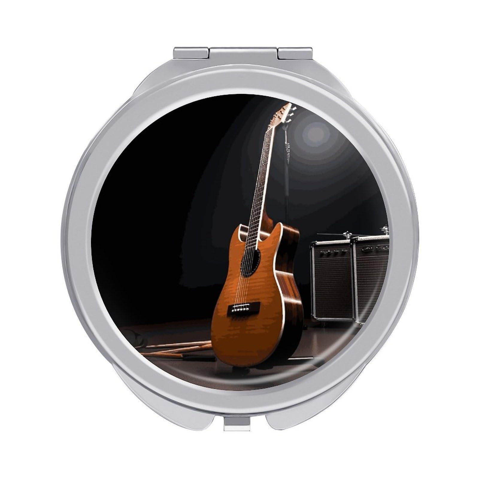 FekiLoot Musical Instrument Guitar Travel Makeup Mirror 2 X /1 X Magnifying Slim Pocket Mirrors Compact for Purse Travel Makeup Mirrors for Pocket, Handbag, Purse Women Gift