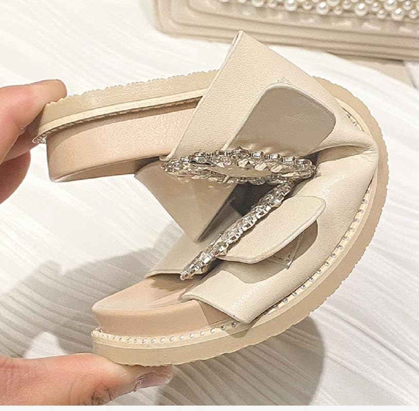 JIEEME Women's Peeptoe Flat Slipper with 3 cm Slip on Crystals Women's Shoes za614