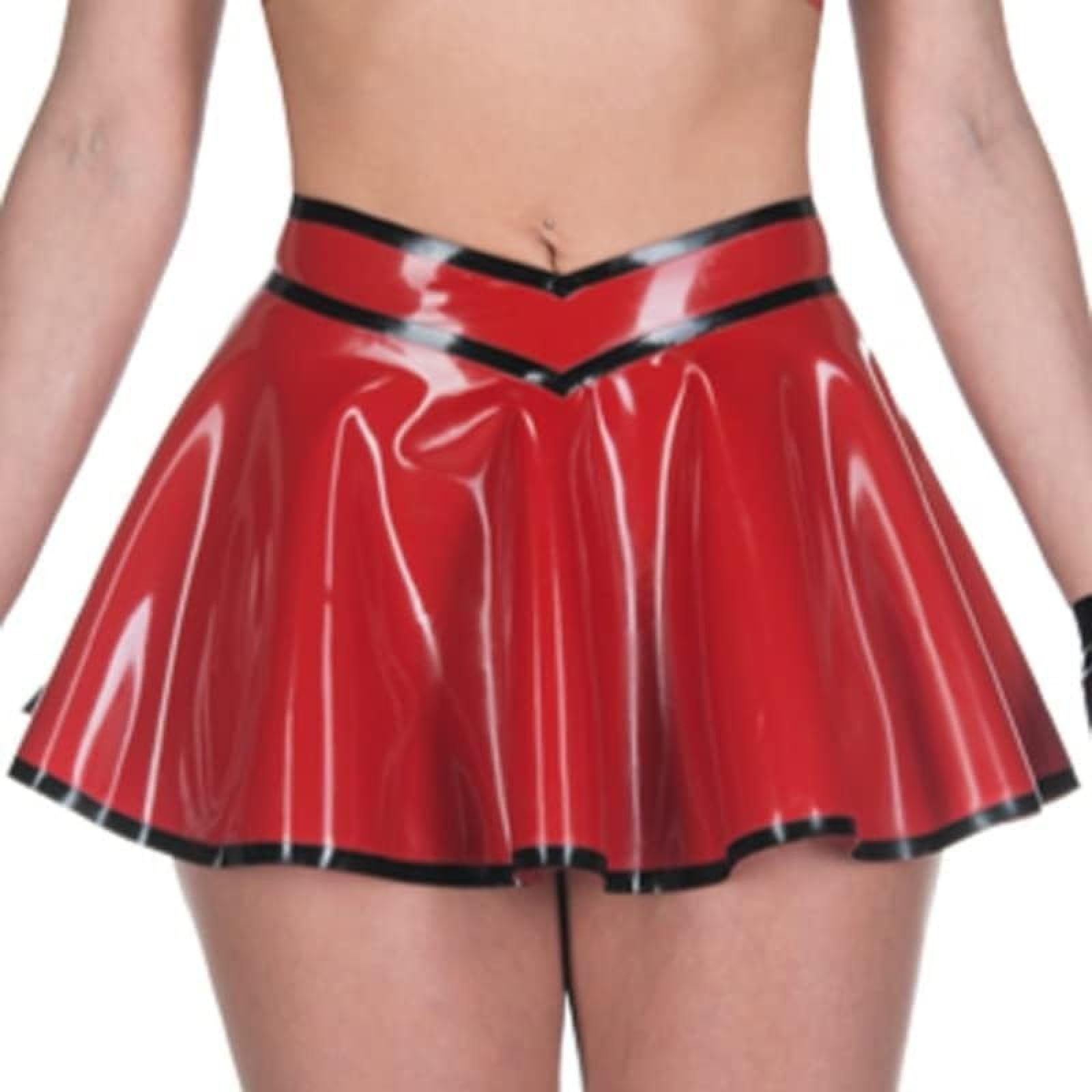 ANTIY Rifiniture Nere E Rosse Mini Gonne Sexy in Lattice Corte Senza Cerniere Fondo in Gomma,Bordo Rosso-Nero,XX-Grande