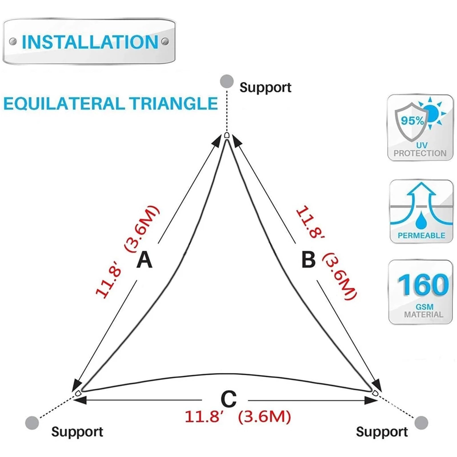Vela Ombreggiante Tenda parasole triangolare multi-dimensione impermeabile for esterni, giardino, patio, feste, protezione solare, tenda for spiaggia, campeggio, piscina(Beige,2x2x2m)