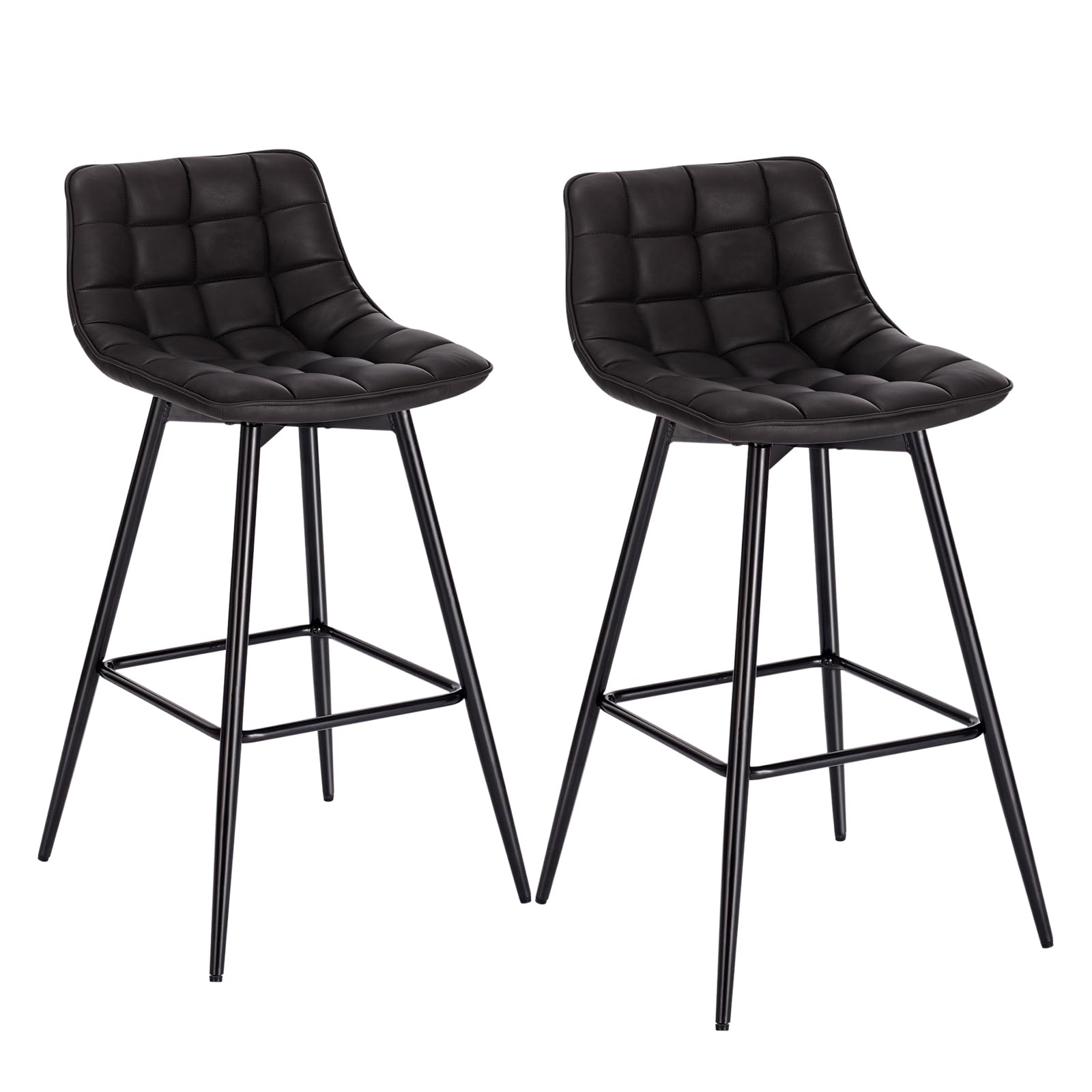WOLTU Barhocker, Set mit 2 Stück, weiches Kunstleder, Barstühle, Frühstückstrese, Küchenstühle, Metallbeine, Barhocker, dunkelgrau, hohe Hocker mit Rückenlehnen und Fußstützen, #1335