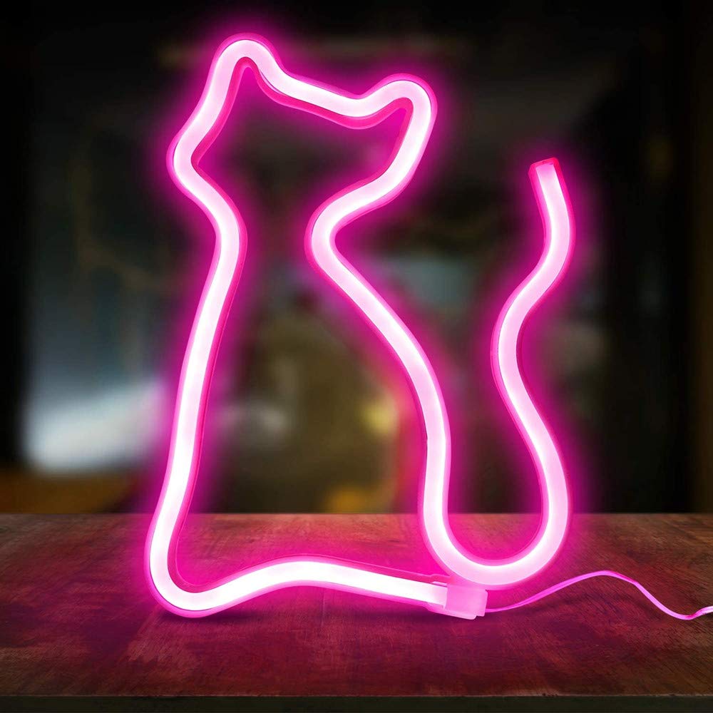 Colording Neon Signs Led Neon Light Art Decorative Lights Wall Decor for Children Baby Room Christmas Wedding Party Decoration-Pink Cat