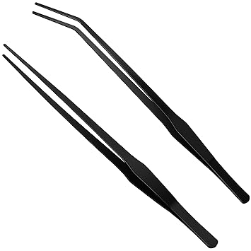 Luxiv Aquarium Tweezers Extra Long 15 inches, Stainless Steel Straight and Curved Tweezers 38cm Extra Long Tweezers for Fish Tank Plant Aquascape Tools, Feeding Tongs (15 inches, Black)