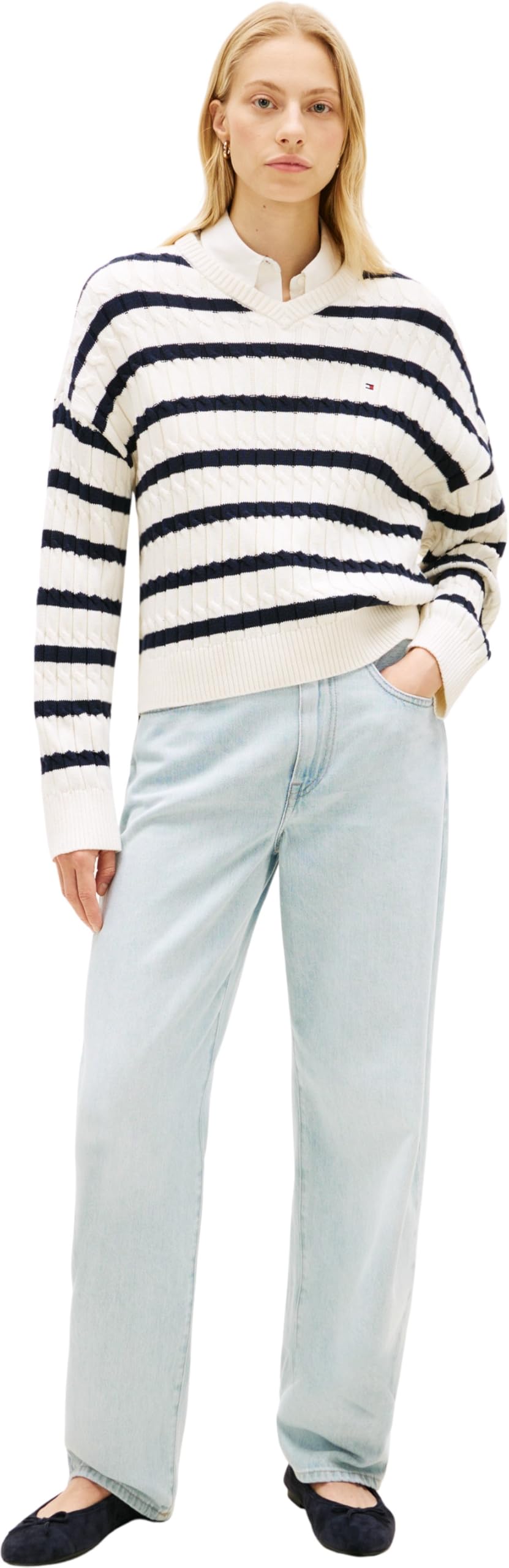 Tommy Hilfiger Co Cable Mid GG RLX Ls V-NK SWT Ww0ww48433 Pull-Over Femme (Lot de 1)