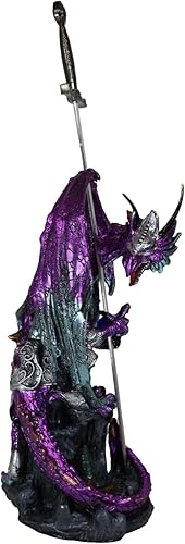 Miniatura 4 de Ebros Gift Gran legendario celta metálico púrpura blindado caballero dragón sosteniendo espada de bronce y orbe azul abrecartas figura figura