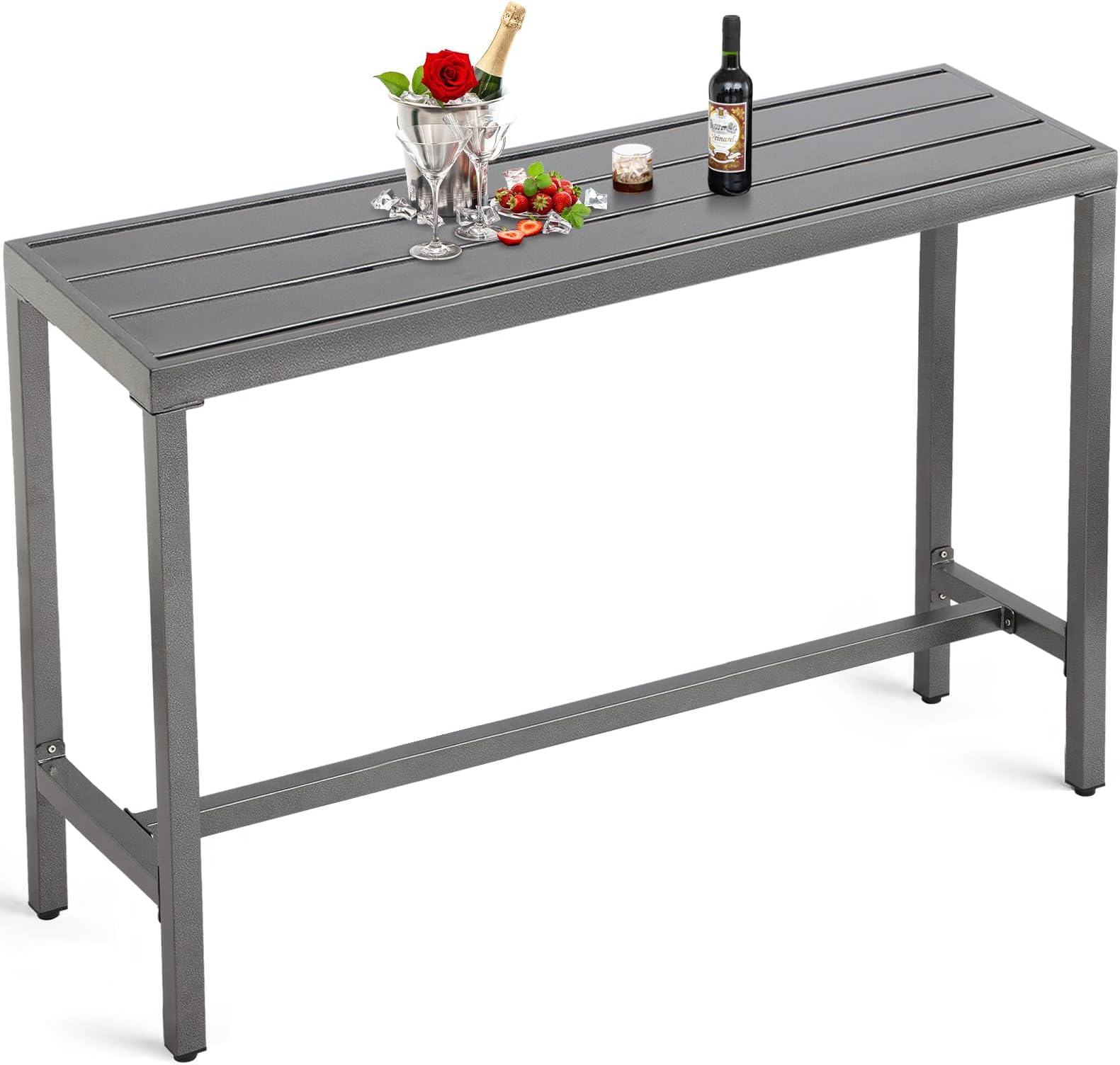 Outdoor Patio Counter Height Bar Table, 55" Rectangle for Patio, Garden, Yard, Balcony, Poolside (Gray)