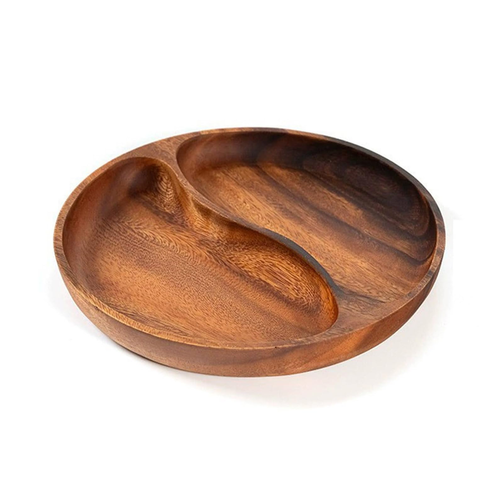 Wood Divided Serving Tray Appetizer Platter Snacks Tray with Dining Grids Round Serving Dishes Nut Holder Platters Round Kitchen