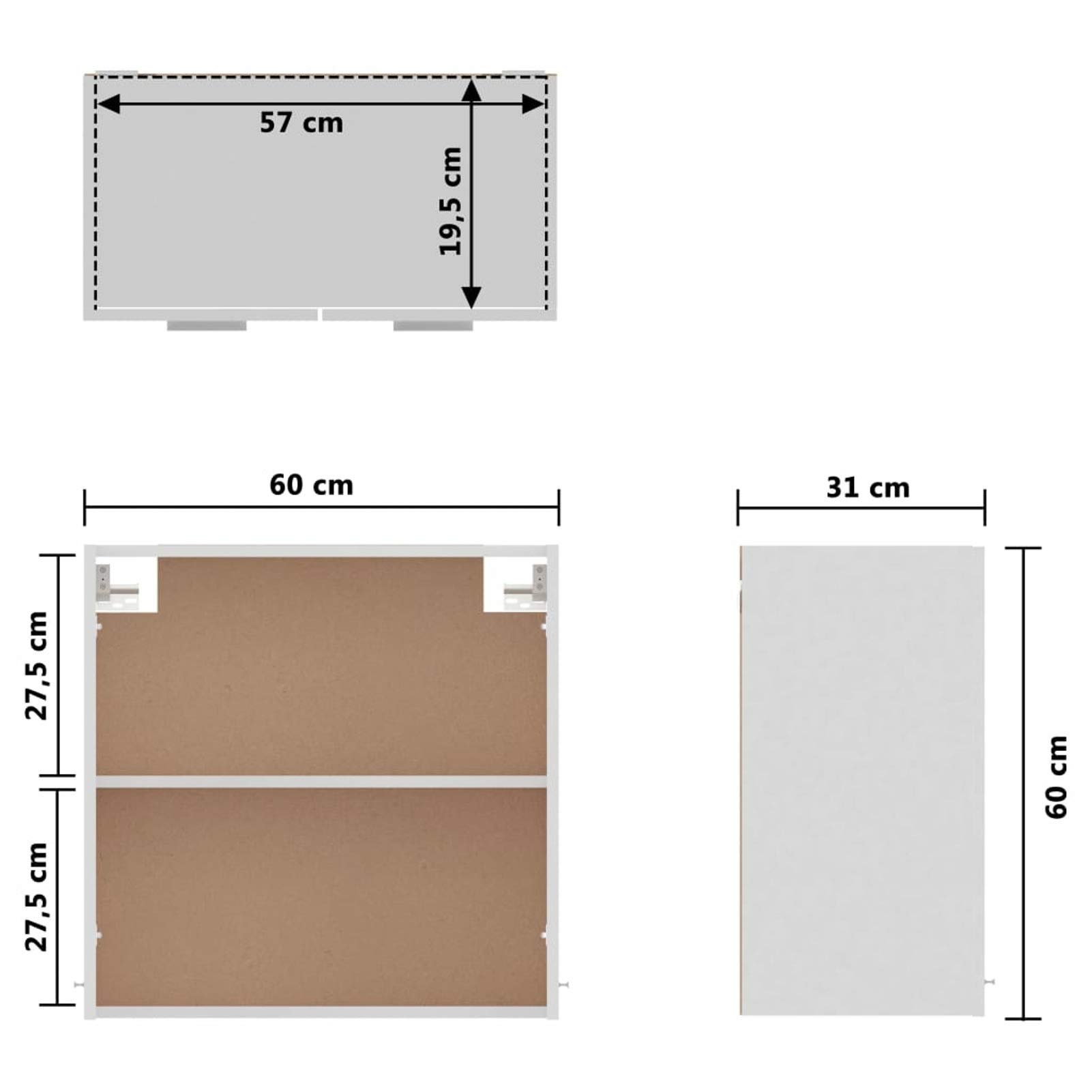 Armario Colgante Cocina contrachapada Blanco 60x31x60 cm vitrinas para Salon mostradores para Tiendas Mueble Cocina Alto armarios pequeño