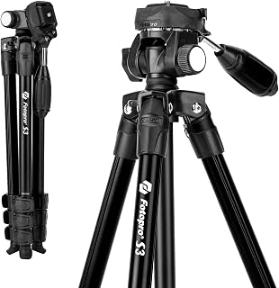 Fotopro 152cm Travel Video Tripod Tilt Head lightweight tripod with Quick Release Plate Carry bag for Phone DSLR Camera Max Load Up 3kg,Black