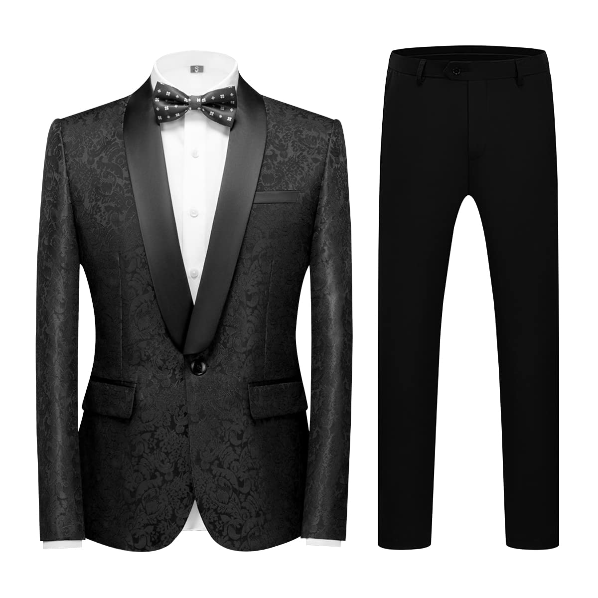 Mens Suit Slim Fit 2 Piece Formal Skinny Floral Tuxedo Suit Set Shawl Lapel for Wedding Dinner Party