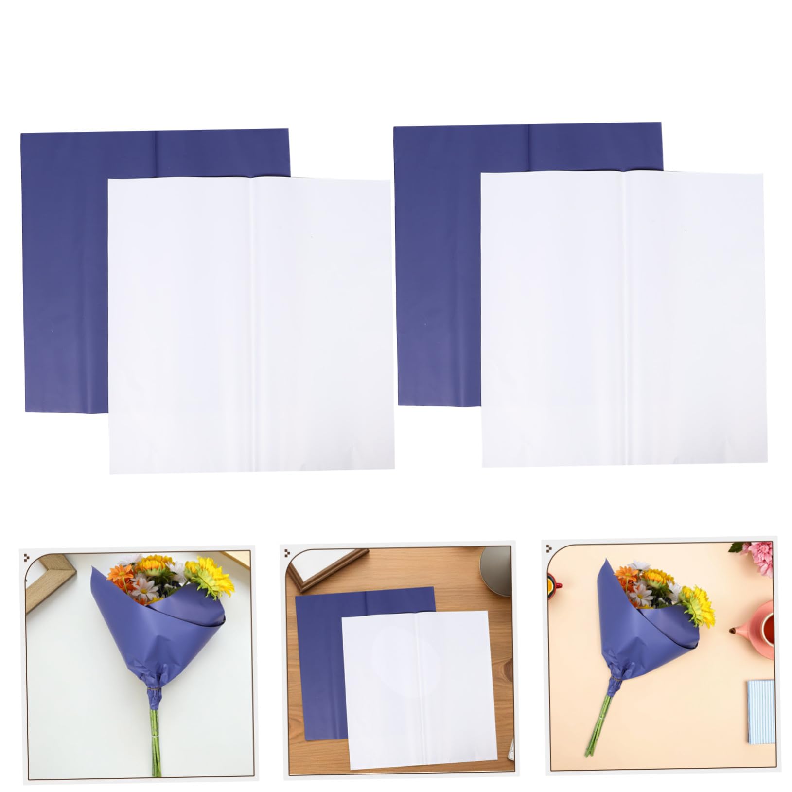 Angoily Papier D'emballage pour Bouquets de Fleurs 80 Feuilles Double Face Imperméable Bleu et Blanc pour Fêtes Anniversaires et Mariage