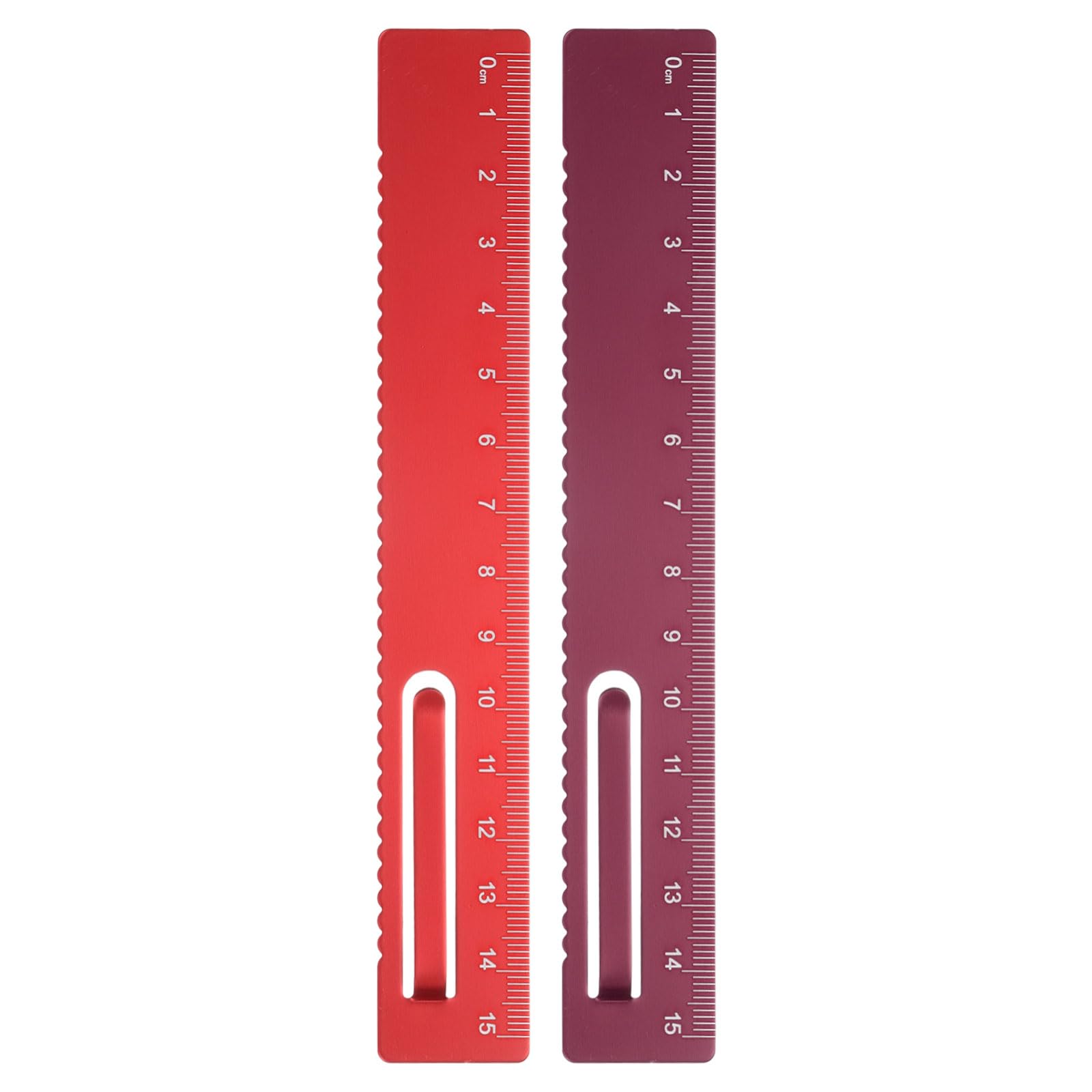 sourcing map 2pcs Straight Ruler 15cm Metric Metal Aluminum Alloy Measuring Bookmark Clip Ruler Scale Tool for Measure Study Reading Classroom Office, Red/Deep Red