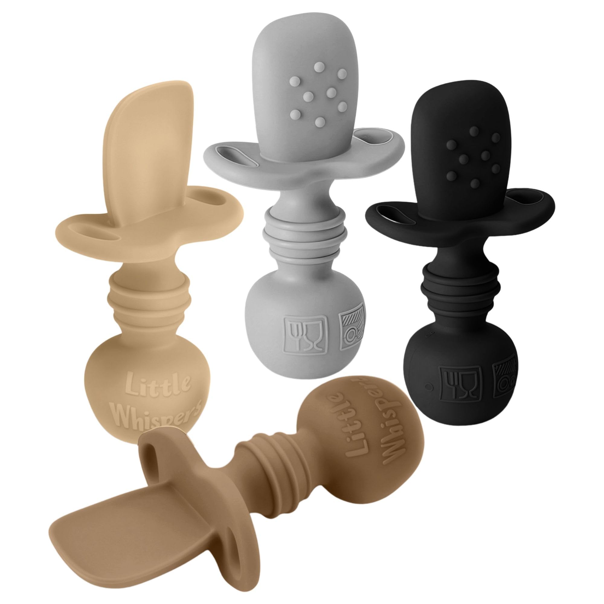 LittleWhispers Baby Silicone Spoons - Self Feeding 6 Months - Infant, Toddler, & Kid Friendly Utensils - First Stage, Baby Led Weaning - 4 Pack