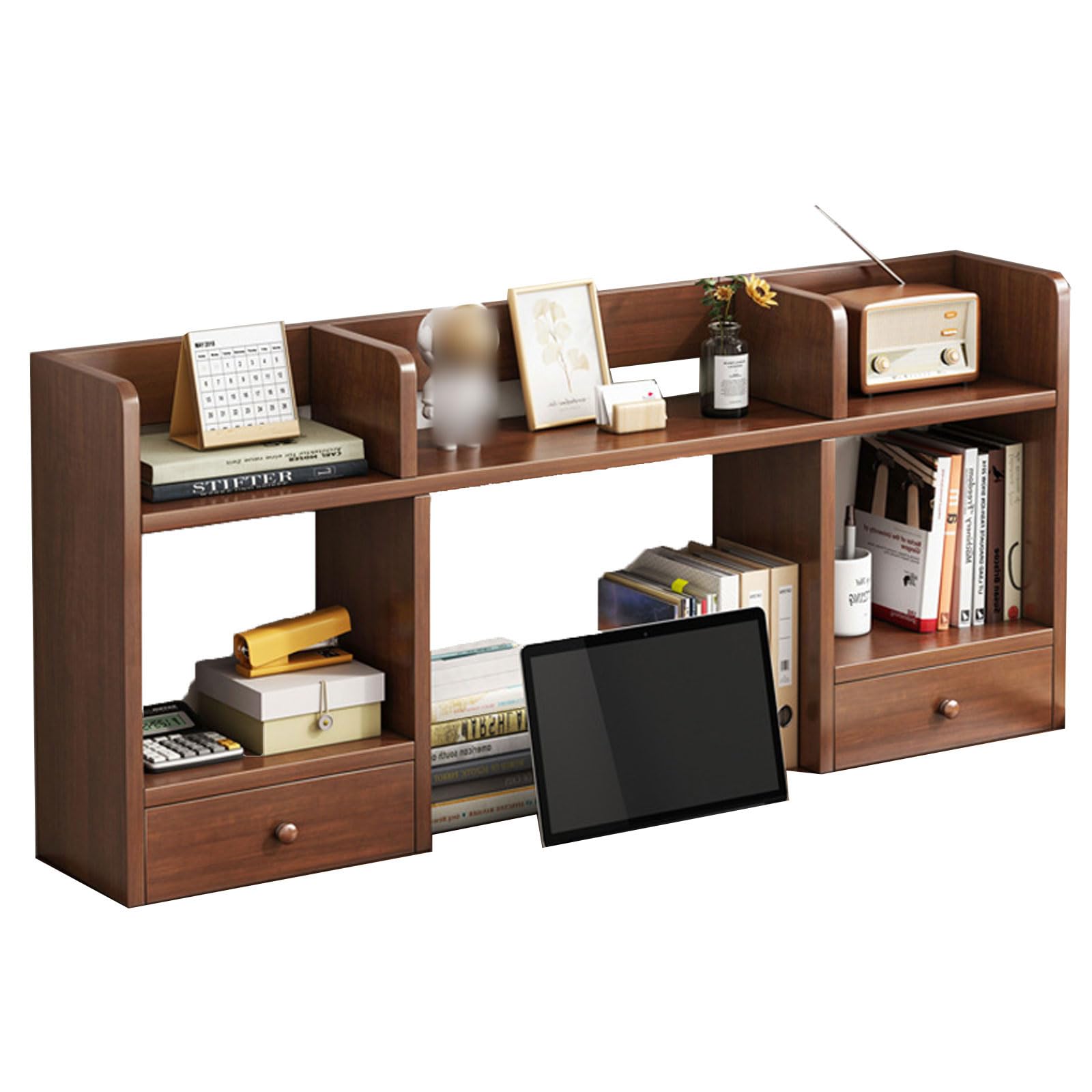 Schreibtisch-Bücherregal aus Holz – 3-stöckiges Bücherregal mit 5 Regalen, stilvolle Aufbewahrungsnizer für Büro, Zuhause und Wohnheim – perfekt für Computertisch und Präsentationsbedarf