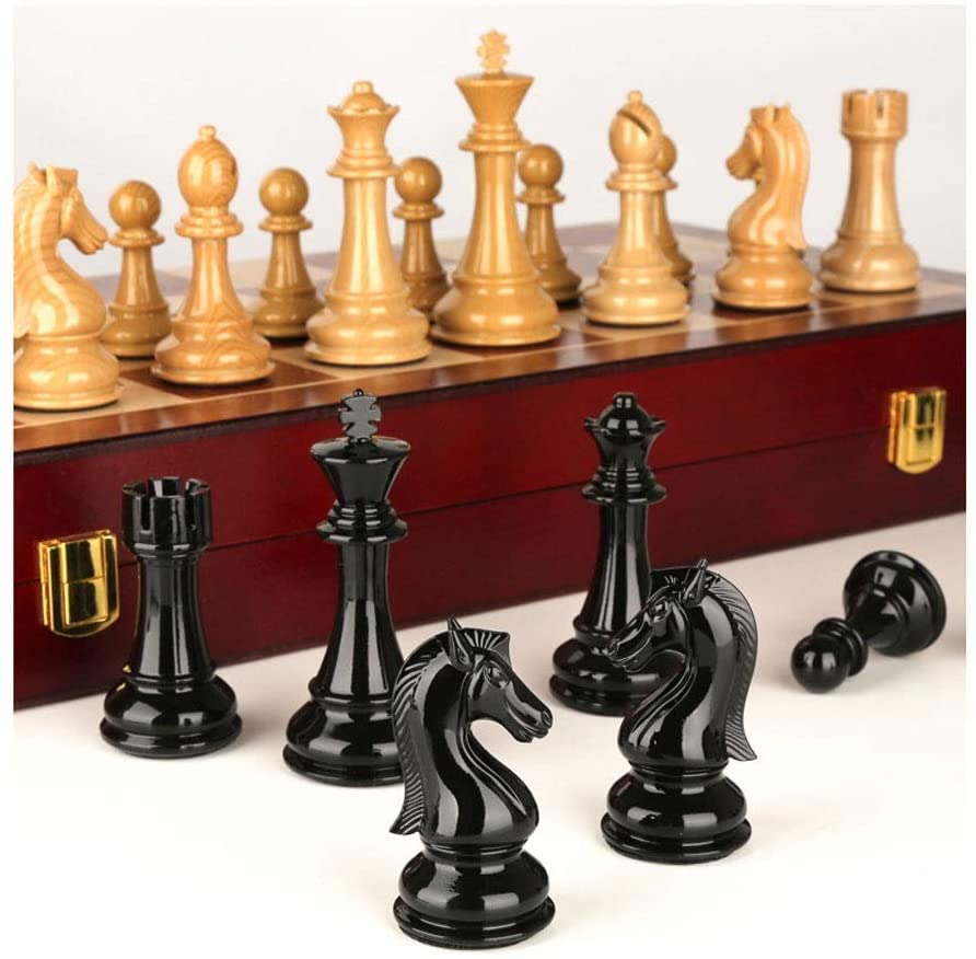 MRKU Set di Scacchi Pieghevole in Legno Naturale con Slot per riporre i Pezzi degli Scacchi Lavorati a Mano, Regalo di Alta qualità per Adulti, Scacchiera per Esterni