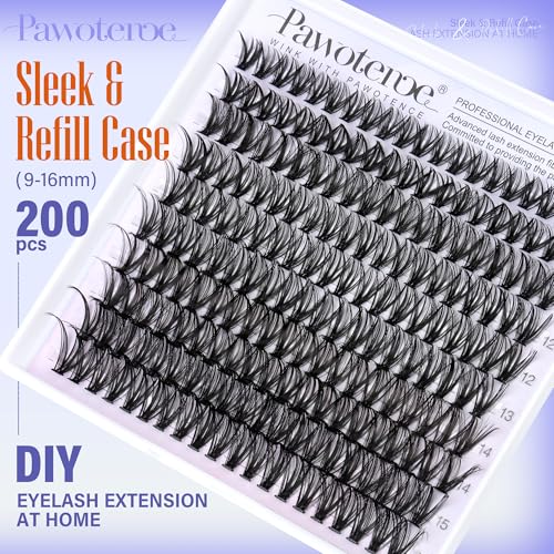 Image of Pawotence Lash Clusters 200pcs Individual Lashes 40D Cluster Eyelash Extensions 9-16mm Eyelash Clusters Lash Extensions for Self Application (40D, 0.07D, 9-16mm)