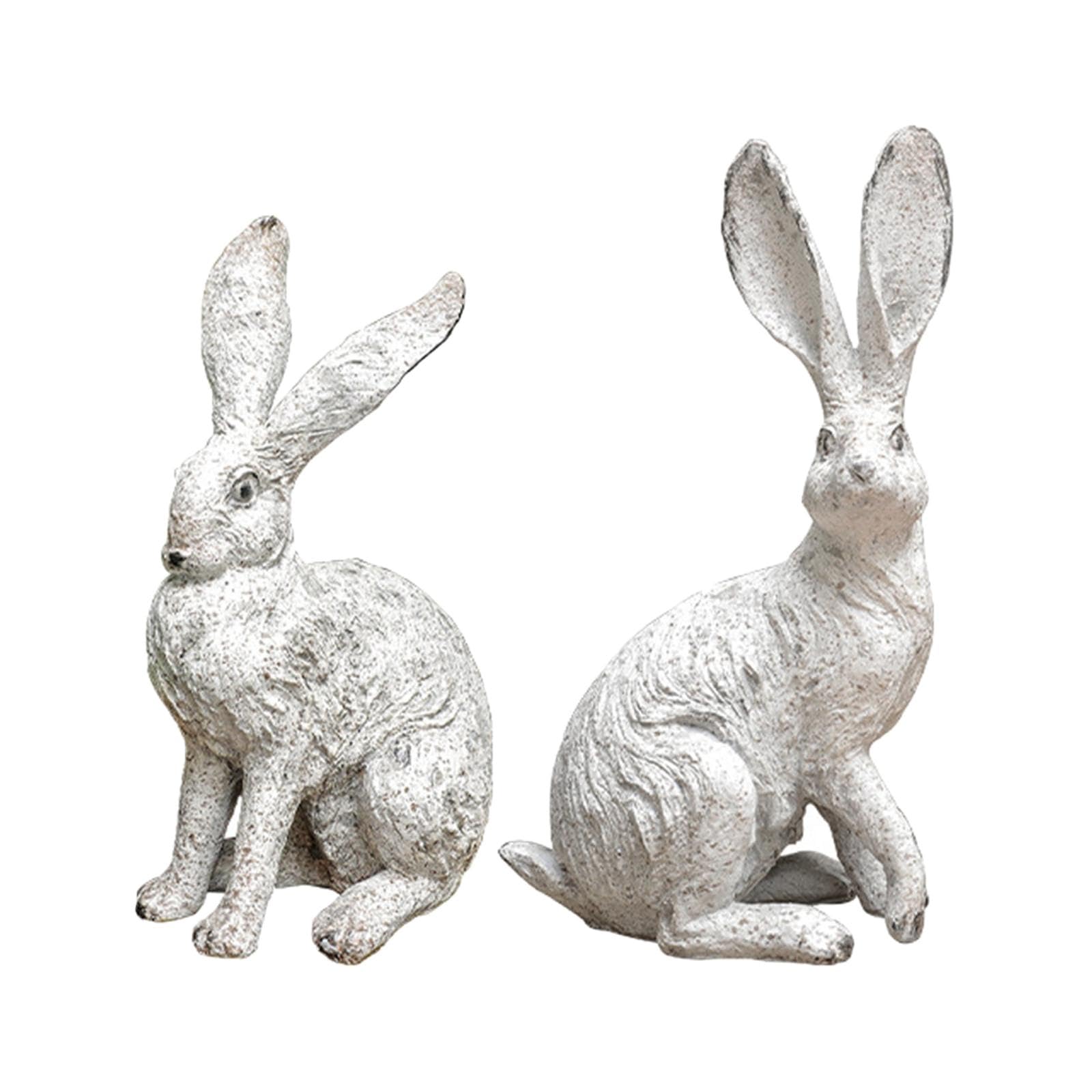 2 Statue da Giardino per La Scrivania, Statuette di Conigli, Decorazione per La Casa, Regalo di Compleanno Carino, Statuette di Animali Bianchi in RES
