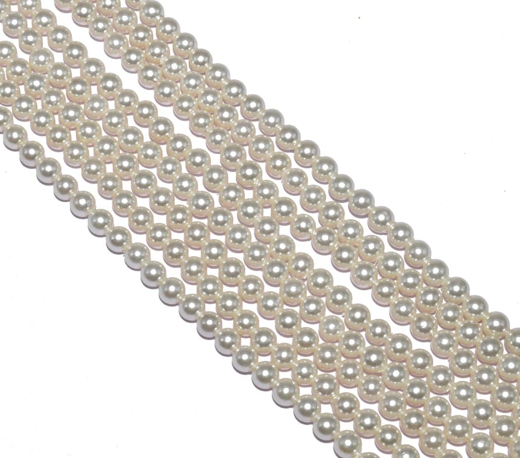 Beadman Off White Fresh Water Round Pearls 4mm AAA+ Quality Necklace String for Decoration Charms Necklace as Gift for Women and Girls. Pack of 1 String (92 Pieces Approx)