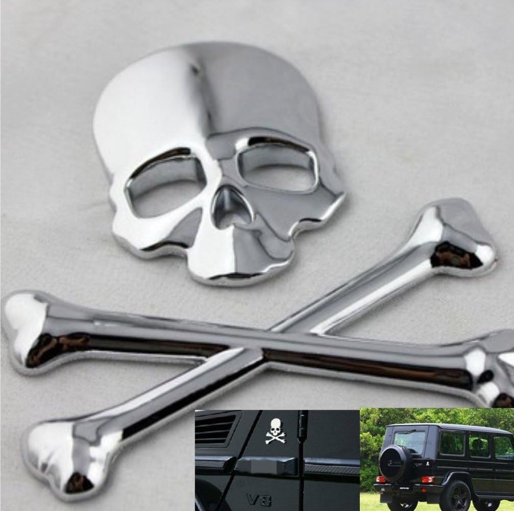T Tocas Skull Crossbone Pirate Car 3D Emblem Chrome Metal Badge Sticker Decal