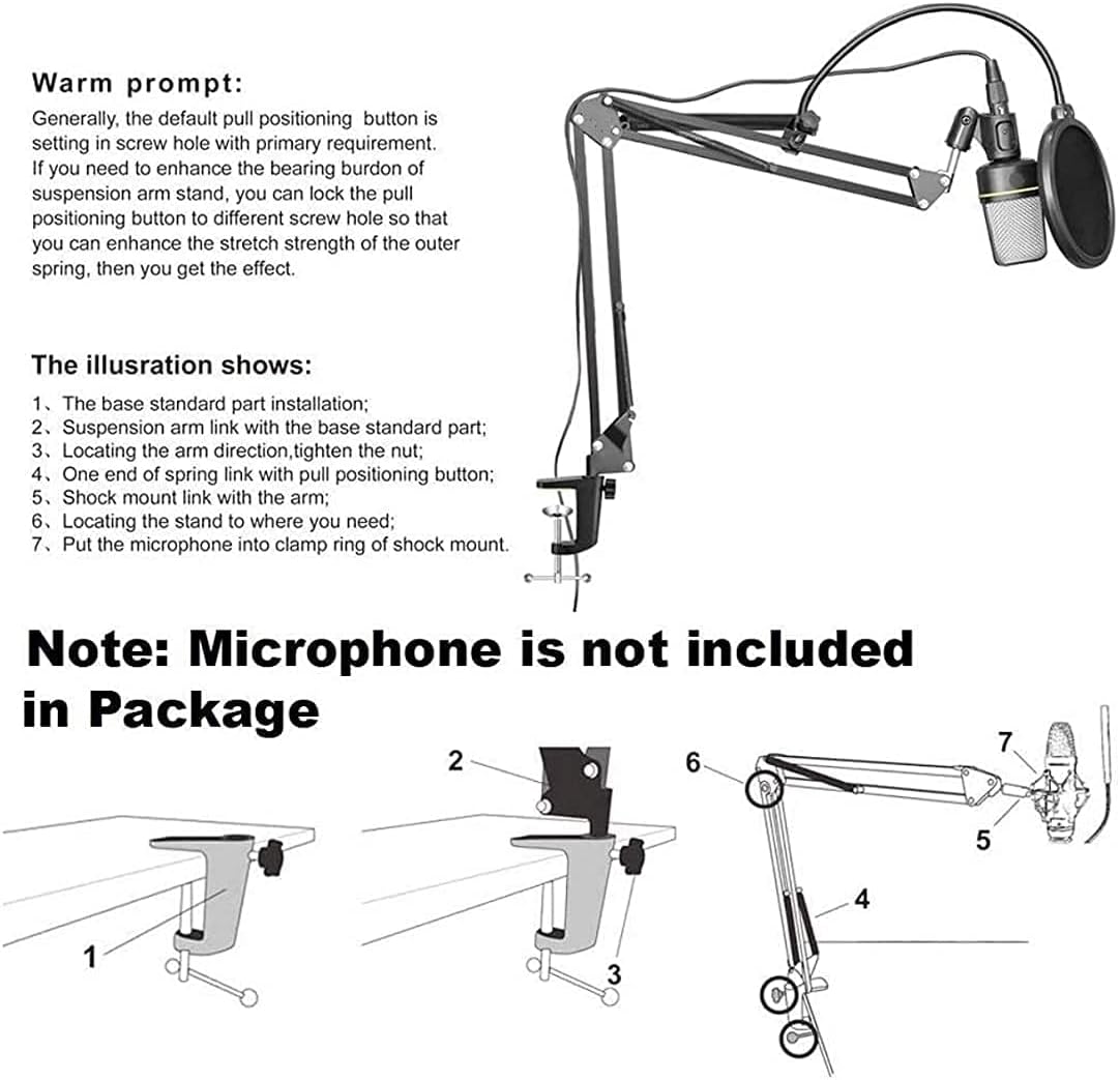 CLAPONE Microphone Pop Filter Shield Compatible with Blue Yeti Adjustable Suspension Boom Scissor Arm for Podcasting Gaming Recording Tripod Microphone Microphone Stand With Pop Filter