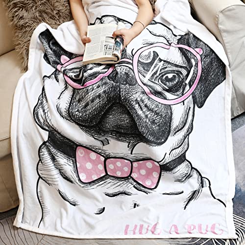 Zevrez Z001 Cute Pug Blanket Kids Throw Blankets With Glasses Pug Gifts For Boys Girls Adults Pug Lovers Soft Fluffy Flannel Fleece Blanket For Bed Couch thumb #7